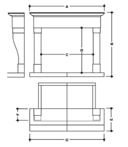 Rochester stone fireplace dimensions